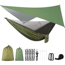 Hammock da campeggio con zanzare a rete a pioggia volare pesante cinghia di nylon paracadute a doppia tenda impermeabile 240411