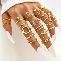 Cluster Rings fnio Vintage Geometric Butterfly Flower Set для женщин -девушек мода нерегулярный подарок пальцев 2024 Женские ювелирные украшения