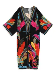 Summer Beachwear Cover Up Boho Multicolor Print Plus Size Bulted Kimono House Dress 2024 Women Holiday Swimsuit Bikini Coverups 240417