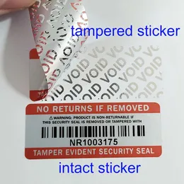 100pcs 50x20 mm No Restituisce se rimosso manomissione evidente Seal di sicurezza Vuoto di protezione del pacchetto in vinile Adesivo Waterproof 240418 240418