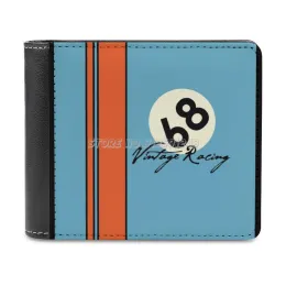 Cartilhas Racing 68 Men's Men's Carting Leather Burse Card Cartão curto Racing Racing Gulf 68 Racing Vintage Aston Fox Sport Brigada