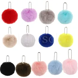 13 cores 8cm Faux Rabbit Fur Ball Keychains Momen Girls Car School Bag Ring Key Chain Chain Pompom Jewelry Acessórios DD388