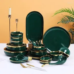 Dinnerware Define Luxury Gold Gold Green Ceramic Tableware Dissert Plate Salad Sopa Sopa Sopa Kighe Multi Style House Housed Kitchen Acessórios