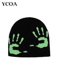 Frauen Hut Beanie Stricken Grafik Winter Frühling Y2k Streetwear Schwarz Ästhetik Koreanisch Kawaii Pullover Kpop Gotihc Hip Hop Unisex 240419