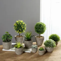 Flores decorativas Hui Wan mini vasos de plantas artificiais Bonsai Conjunto de vaso de flores falso decoração de varanda doméstica