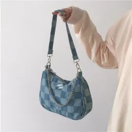 Hobos MBTI DENIM PLAID Blue Bolso Mujer Vintage Type Types Sac A Femme Femles Chains Women Conder Bag Bag Top Bacs