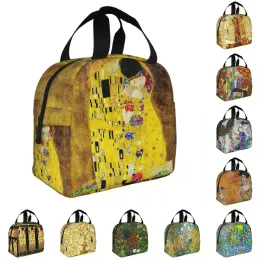 Bags the Kiss by Gustav Klimt Lunch Bag Portable Insulated Cooler Thermal Bento Box for Women Children School Picnic Food Tote Bags
