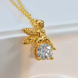 Colares pendentes Angel Girl Pinging Real 18K Gold 1Ct Moissanite Colar Au750 Festival Presente Jóias para mulheres Cadeia de prata fina de cortesia 240419