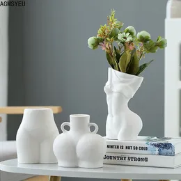 Vase Agmsyeu Nordic Creative Body Art Scrub Vase Ceramic Craftsホームベッドルームリビングルームデスクトップフラワーアレンジメント装飾