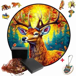 3D -pussel unika oregelbundna hjortar djurformpussel DIY TRÅ SAGSAW PUZZLE FAMILY SPEL TRÄCKNINGAR Vuxen Kids Xmas Gift Home Decor 240419