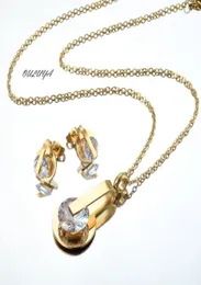 Ouruya Luxury Gold Color Women Necklace Orecchini in acciaio inossidabile Set di gioielli da sposa Ouluya9948963