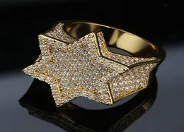 Gold plattierte Bling Cubic Zirkonia Star Ringe for Men Mode Hiphop Ring Ice Out CZ Schmuck Männlich Hip Hop Ring9666877