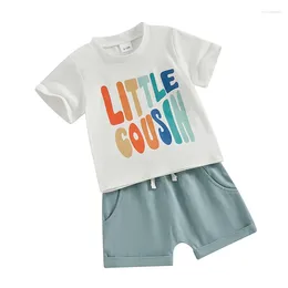 Clothing Sets Toddler Boy Summer Set Round Neck Letter Print Short Sleeve Tops Elastic Folded Hem Shorts Infant Baby 2 Piece Outfits