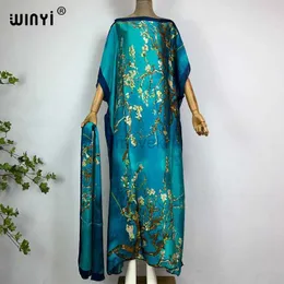 Roupas étnicas Winyi Beach Africa Summer Summer Kaftan com Belt Women Boho Printe