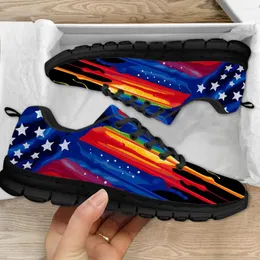 Casual Shoes INSTANTARTS Colorful USA Flag Tie Dye Print Women's Mesh Sneakers Breathable Lace-up Sport Tennis Outdoor Work Flats Gifts