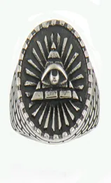 Fanssteel rostfritt stål Mens eller Wemens smycken Masonary Egyptian Bricks Triangle All Seeing Eye Masonic Ring 13W525087837