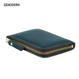 Wallets Genodern Handmade Mini carteira para homens mulheres curtas Crazy Horse couro zíper da carteira de cartão de crédito Coin Burse