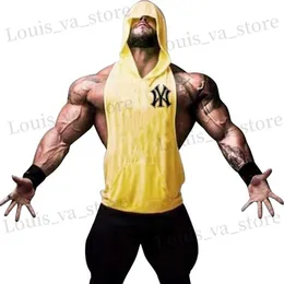 Erkek Tişörtler Kapşonlu Egzersiz Spor Salonu Tank Top Mens Kaslı Spor Giyim Gömlek Stringer Moda Giyim Vücut Geliştirme Singlets Vest T240419