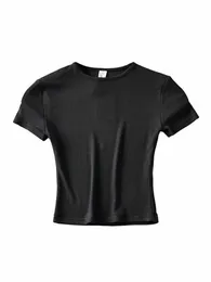 Moda swobodna letnia kobieta Slim Fit T-shirt Wytrzymał bawełniany krótki rękawo-drock-drock tops 240419