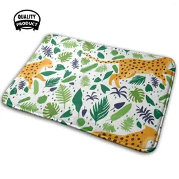 Tapetes leopardos cercados por folhas de palmeiras tropicais elegantes vetor de verão padrão sem costura casas macias família anti-slip tapete tapete tapete tapete