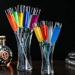 6pc 120/150ml Renkli Şampanya Cam Yaratıcı Flüt Goblet Plaj Gözlükleri Kristal Kokteyl Şarap Kupası Base Bar Partisi