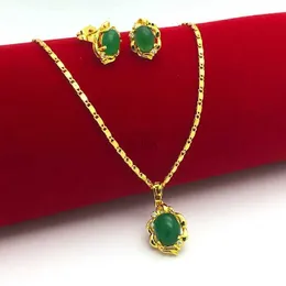 Pendant Necklaces High Quality 24k Gold Plated Emerald Pendant Necklace Earring Jewelry Set For Womans Wedding Engagement Fashion Party Gifts 240419
