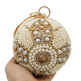 Сумки круглый мяч бриллиант вечерние сумки для вечеринки свадебные сумки серебряный золотой женщины жемчужные сумки мода женская дневная сцепление мини -кошелек Bolsos mujer