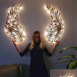 Dekorativa föremål Figurer Metal Angel Wings Modern Wall Scpture Art Decor Stort Ancient Iron Decoration With LED Drop Delivery Ho Dhiue