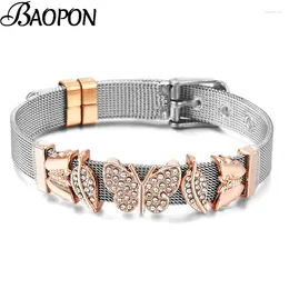 Braccialetti di collegamento in acciaio inossidabile Forma farfalla a farfalla Mesh Mesh Micro Pave CZ Cannocchio di orologio Bangeli Regalo per le donne