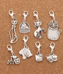 mix Cat Basket Cats Animal Clasp European Lobster Trigger Clip On Charm Beads Antique silver CM27 LZsilver Jewelry Findings Compon3223229