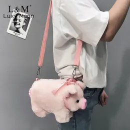 Taschen niedliche flauschige Schweinbeutel Frauen Cartoon Schwein Schlinge Tier Schweinehalte Plüsch -Umhängetasche Crossbody Pelz Katze Rack Pack xa4ht