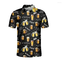 Men's Polos Beer Cheers!Imprimir 3D de manga curta camisas pólo para homens roupas de botão havaiano camisa