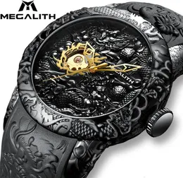 Megalith Gold Dragon Sculpture Automatisk mekanisk klocka för män vattentät silikonband armbandsurklocka Relojes Hombre 8041 C2552289