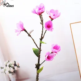 Flores decorativas Meldel 78cm 9 cabeças Magnolia Artificial Fake Flower for Wedding Garden El Decoration Simulation Home DIY Decor Flores