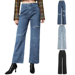 Frauen Jeans Vintage Wide Bein gerissen High Street Trendy Broken Loch Waschhose Taille gerade Jeanshose für Frauen Sommer