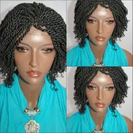 Peruki Czarne kolor syntetyczne pudełko na włosy Plecione koronkową perukę przednią syntetyczną odporną na ciepło włosy Kinky Twist Koronna peruka dla czarnych kobiet