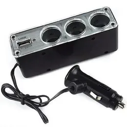 Universal 3 Way Multi Socket Car Cigarette Lighter Splitter USB Plug Charger DC 12V/24V Adapter with USB Port