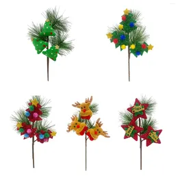 Decorative Flowers 1Pc Artificial Pine Branch Cute Christmas Tree Decoration Mini Simulation Plastic Needle For Home DIY Gift Box Party