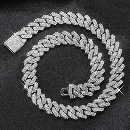 Hip Hop Shiny 15mm Cuban Link Chain Halskette Frauen Silber Farbe Strass vereisere kubanische Kette Punkschmuck Halskette Geschenk 240323