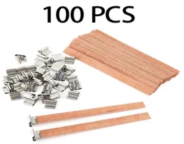 100pcs 13cm Wood Candle Wicks com Iron Stand DIY CORES NATURAIS DE VELA PARA FESTA DE BRINIDADE VALENTINE039S DIA ACESSÓRIOS DE VELA