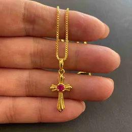 Pendant Necklaces Korea Gold 24K Necklace Gold Plating Cross Necklace For Girls Jewelry Gift Religion 240419