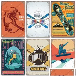 Pintura de metal Funny Aloha Tiki Bar Poster canta Winter Skiing Sports Retro Tin Plate para Ski Club Garage Home Wall Tamanho