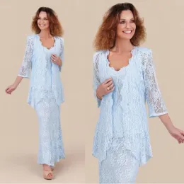 2024 Elegante Mãe Azul Claro dos Vestidos da Noiva com Jaqueta Torno