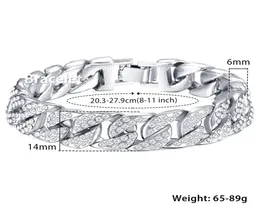 Men039s Bracelet Hip Hop Miami Curb Cuban Link Chain Iced Out CZ Silver Gold Bracelets For Male Jewelry Drop 14mm KGB408225531