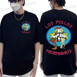 남자 티셔츠 TV 시리즈 Breaking Bad Los Pollos Hermanos Double Sides Print T Shirts Funny Chicken Brothers Mens Cotton T-Shirt Strtwear T240419