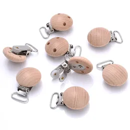 10 pcs Natural Buche Holzlager Kettenkette Dummyhalter Clips 30 mm rund Holz Clip Food Grade Baby Teether Chew Toys 240407