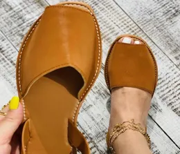 Sandálias de verão Kamucc Mulheres apartamentos femininos casuais peep toe sapatos pu pU no lazer calçados de costura sólida twopance Plus size1762442