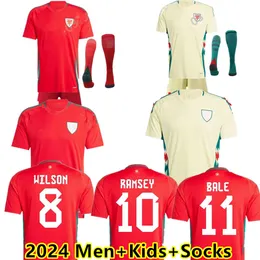 2024 25 Wales Soccer Jerseys Bale Wilson Allen Ramsey World National Team Cup Rodon Vokes Home Football Shirt Kort ärm Vuxna uniformer Män barnkit strumpor