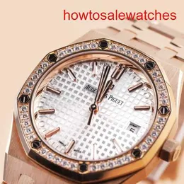 Orologio da polso da donna AP 77351or Disco bianco Anello esterno Diamond 18K Oro rosa Royal Oak Womens 34mm Oro rosa
