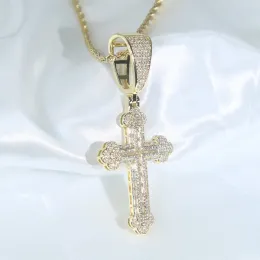 Halsband Hip Hop Iced Out Bling Sparking 5A Cubic Zirconia CZ Cross Pendant Tennis Chain Halsband Fashion Smycken gåvor för män pojke